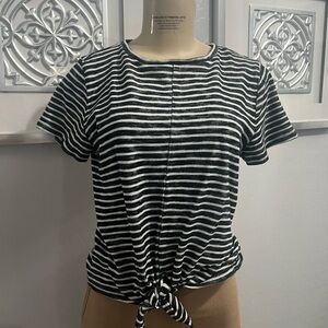 Always Black and White Striped Tie-Front Top Small